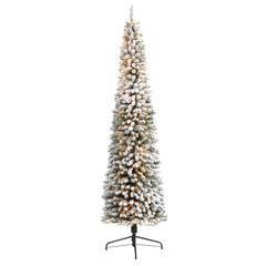 9ft. Flocked Pencil Artificial Christmas Tree with 600 Clear Lights