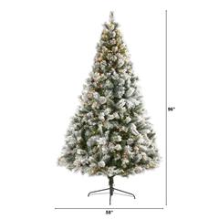 8ft. Flocked Oregon Pine Artificial Christmas Tree with 500 Clear Lights and 1172 Bendable Branches