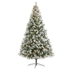 Flocked Oregon Pine Artificial Christmas Tree with 600 Clear Lights