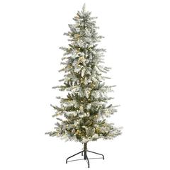 6.5ft. Slim Flocked Nova Scotia Spruce Artificial Christmas Tree with 300 Warm White LED Lights and 699 Bendable Branches