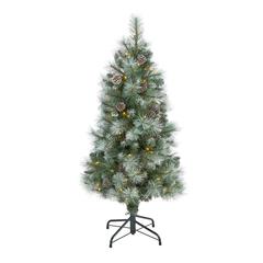 4ft. Frosted Tip British Columbia Mountain Pine Artificial Christmas Tree with 100 Clear Lights, Pine Cones and 228 Bendable Branches
