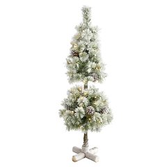 3ft. Flocked Artificial Christmas Tree Topiary with 50 Warm White LED Lights