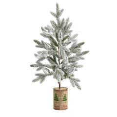 28in. Flocked Christmas Artificial Tree in Decorative Planter