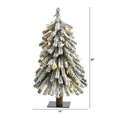 2ft. Flocked Grand Alpine Artificial Christmas Tree with 35 Clear Lights and 111 Bendable Branches on Natural Trunk