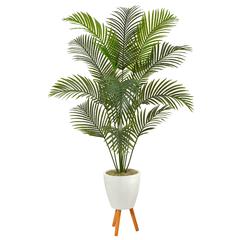 6.5ft. Golden Cane Artificial Palm Tree in White Planter with Stand