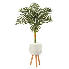 4.5ft. Golden Cane Artificial Palm Tree in White Planter with Stand