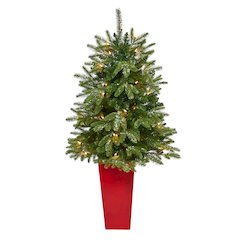 44in. Snowed Grand Teton Fir Christmas Tree with 50 Clear Lights in Planter