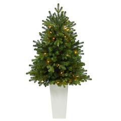 Washington Fir Artificial Christmas Tree with 50 Clear Lights in Tower Planter