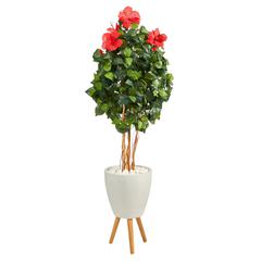 58in. Hibiscus Artificial Tree in White Planter with Stand