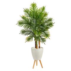 63in. Areca Artificial Palm Tree in White Planter with Stand (Real Touch)