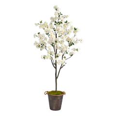 6ft. Cherry Blossom Artificial Tree in Decorative Metal Pail with Rope
