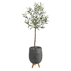 4.5ft. Olive Artificial Tree in Gray Planter with Stand