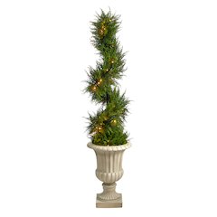 5ft. Spiral Cypress Tree in Sand Finished Urn with 80 LEDs (Indoor/Outdoor)