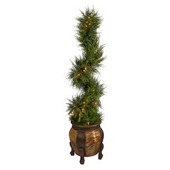 4.5ft. Spiral Cypress Tree in Decorative Planter with 80 LEDs (Indoor/Outdoor)