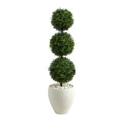 3.5ft. Boxwood Triple Ball Topiary Artificial Tree in White Planter (Indoor/Outdoor)