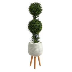 4ft. Boxwood Double Ball Topiary Artificial Tree in White Planter with Stand