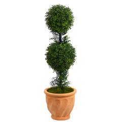 40in. Boxwood Double Ball Topiary Artificial Tree in Terra-Cotta Planter