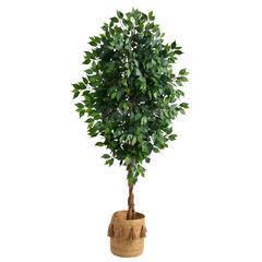 6ft. Ficus Artificial Tree with Natural Trunk in Handmade Natural Jute Planter