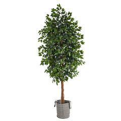 8ft. Ficus Artificial Tree in Handmade Black and White Natural Jute