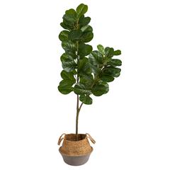 4.5ft. Fiddle Leaf Fig Artificial Tree with Boho Chic Handmade Cotton