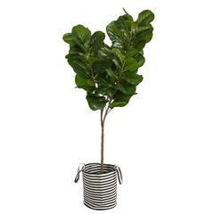 Fiddle Leaf Fig Artificial Tree in Handmade Black and White Natural Jute