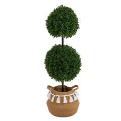Boxwood Double Ball Artificial Topiary Tree in Boho Chic Handmade Planter