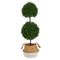 Boxwood Double Ball Artificial Topiary Tree in Boho Chic Handmade Cotton