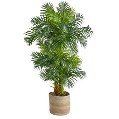 6ft. Hawaii Artificial Palm Tree in Handmade Natural Cotton Multicolored Woven Planter