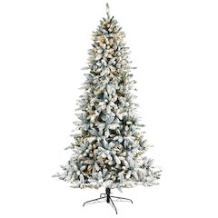 8ft. Flocked Livingston Fir Christmas Tree with Pine Cones and 500 Clear LEDs