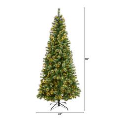 8ft. Wisconsin Slim Snow Tip Pine Artificial Christmas Tree with 600 Clear LED Lights and 908 Bendable Branches
