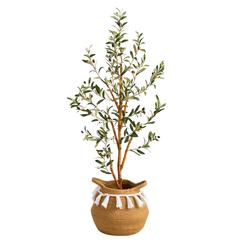 3.5ft. Artificial Olive Tree with Handmade Jute & Cotton Basket with Tassels