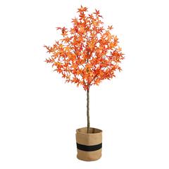 6ft. Artificial Autumn Maple Tree with Handmade Jute & Cotton Basket