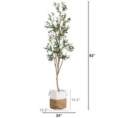 7ft. Artificial Olive Tree with Natural Trunk and Handmade Jute Basket