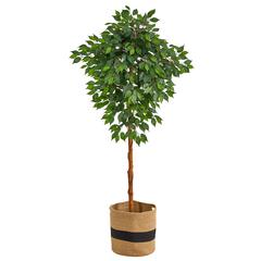 6ft. Artificial Ficus Tree with Handmade Jute & Cotton Basket