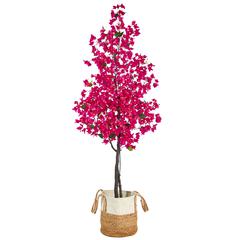 6ft. Artificial Bougainvillea Tree with Handmade Jute & Cotton Basket