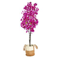 6ft. Artificial Bougainvillea Tree with Handmade Jute & Cotton Basket