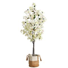 6ft. Artificial Bougainvillea Tree with Handmade Jute & Cotton Basket