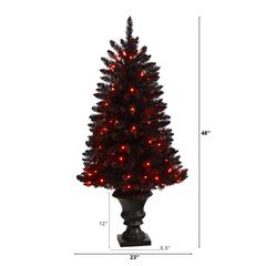 4ft. Black Halloween Artificial Christmas Tree in Urn with 100 Orange LED Lights