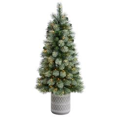 Nova Scotia Pine Artificial Christmas Tree in Engraved Geometric Stone Planter