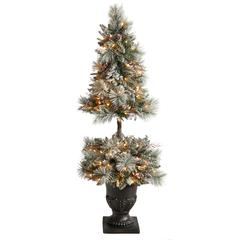 Flocked Artificial Porch Christmas Tree with 100 LED Lights
