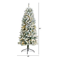 5ft. Slim Flocked Montreal Fir Artificial Christmas Tree with 150 Warm White LED Lights and 491 Bendable Branches