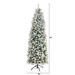 7ft. Slim Flocked Montreal Fir Artificial Christmas Tree with 300 Warm White LED Lights and 995 Bendable Branches