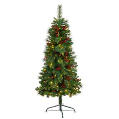 Flat Back Montreal Mountain Pine Artificial Christmas Tree with Pinecones