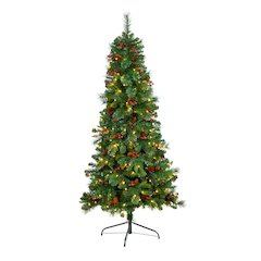 6ft. Flat Back Montreal Mountain Pine Christmas Tree with Pinecones and 150 LEDs