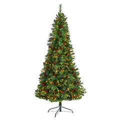 Flat Back Montreal Mountain Pine Artificial Christmas Tree with Pinecones