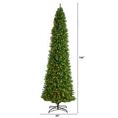 12ft. Slim Green Mountain Pine Artificial Christmas Tree with 1100 Clear LED Lights and 3235 Tips