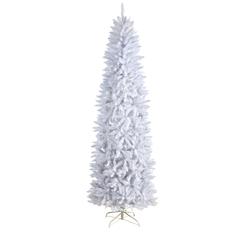 8ft. Slim White Artificial Christmas Tree with 400 Warm White LED Lights and 1348 Bendable Branches