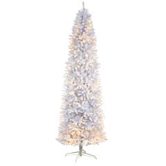 9ft. Slim White Artificial Christmas Tree with 600 Warm White LED Lights and 1860 Bendable Branches