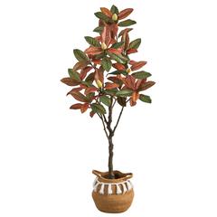 5ft. Artificial Fall Magnolia Tree with Handmade Jute & Cotton Basket