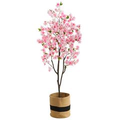 6ft. Artificial Cherry Blossom Tree with Handmade Jute & Cotton Basket